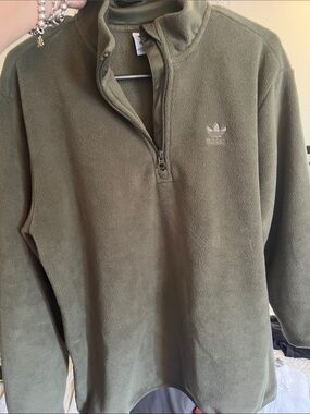 adidas Olive Zip-Up Fleece Pullover
